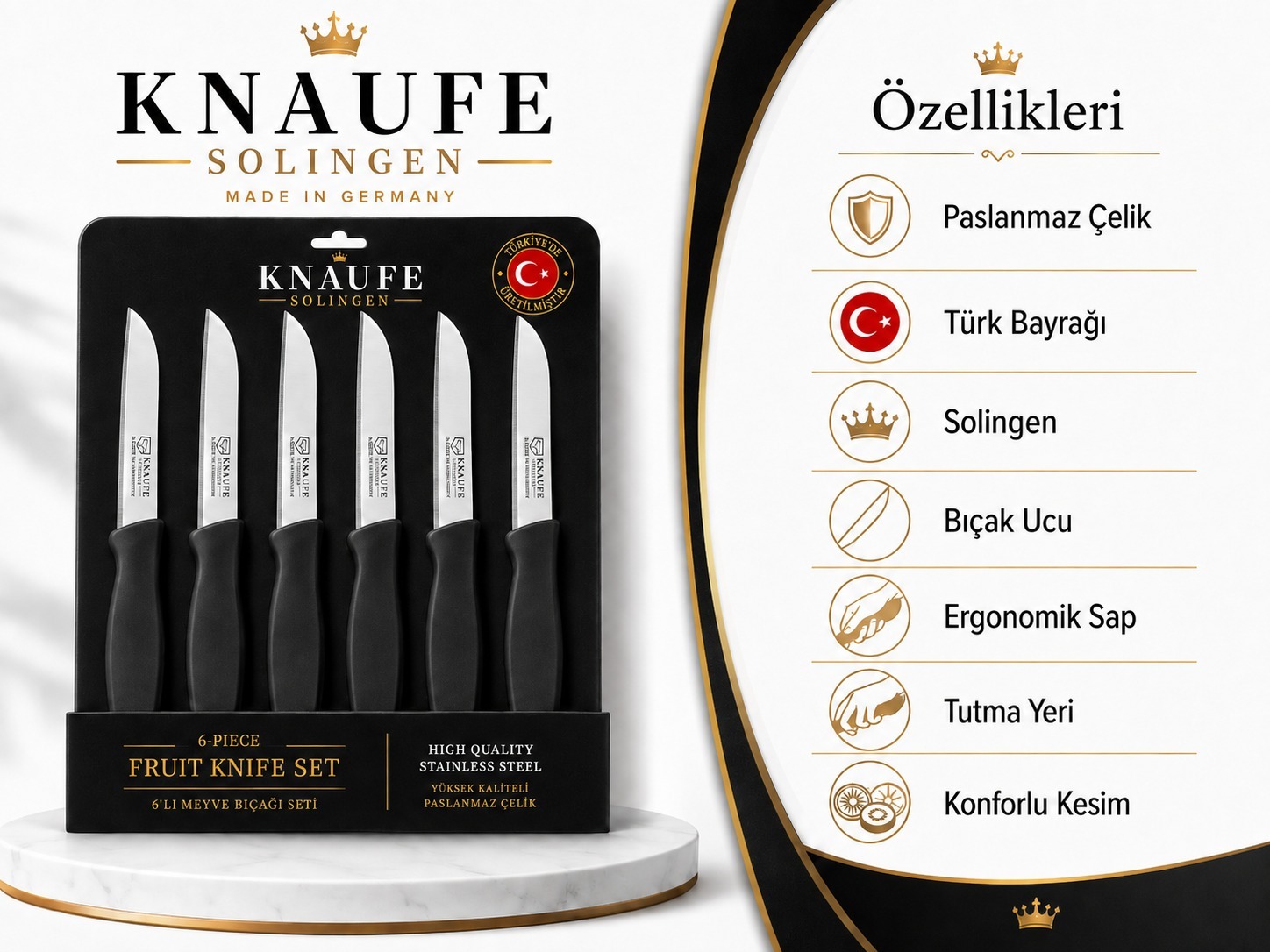 Siyah saplı KNAUFE 6'lı meyve bıçağı seti