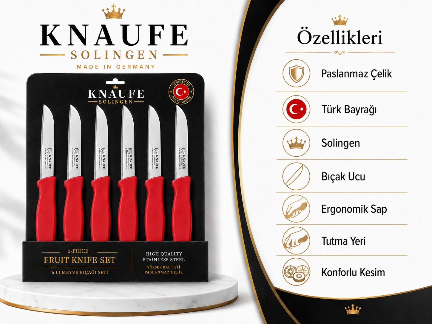 Kırmızı saplı KNAUFE 6'lı meyve bıçağı seti