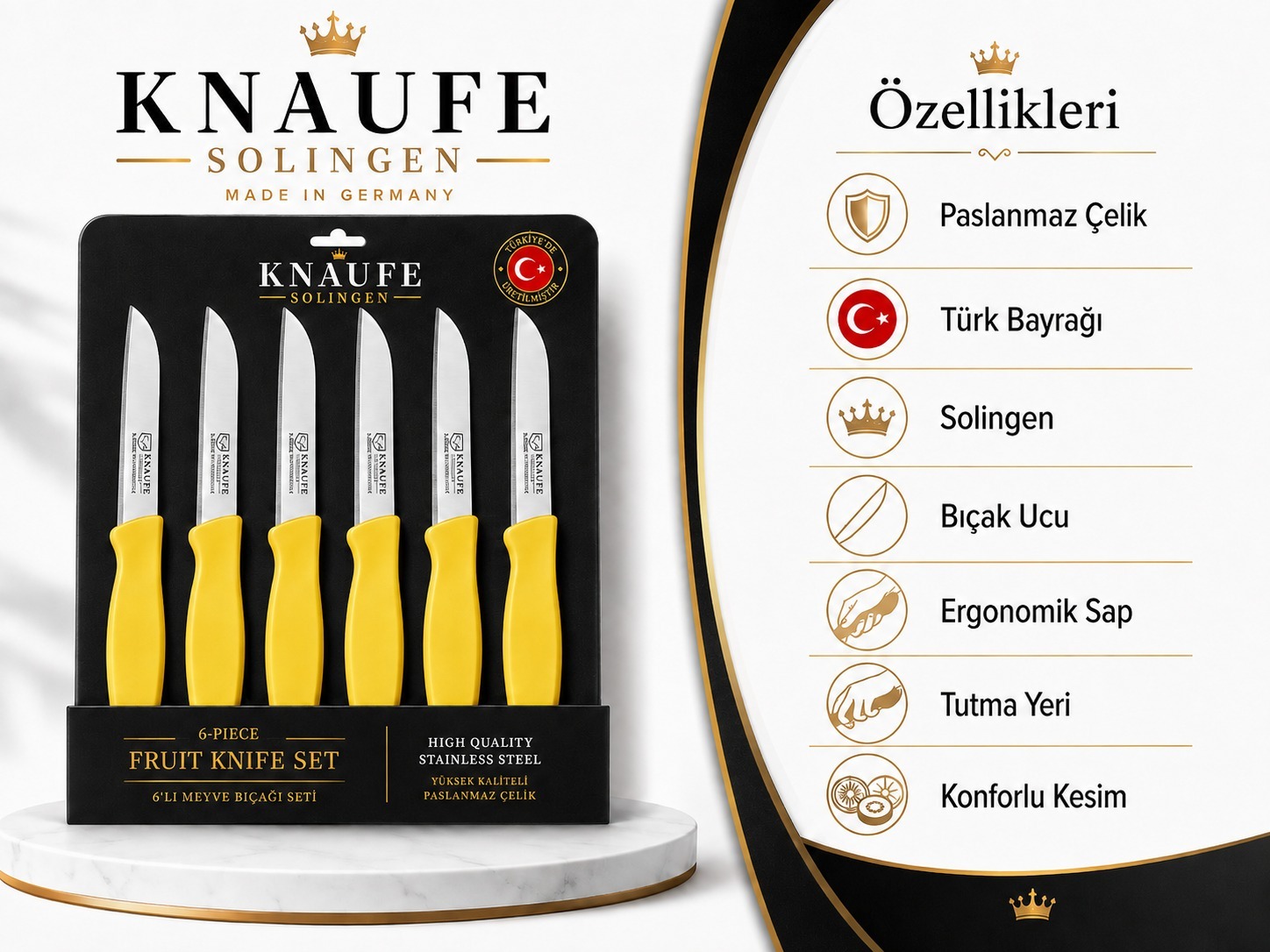 Sarı saplı KNAUFE 6'lı meyve bıçağı seti